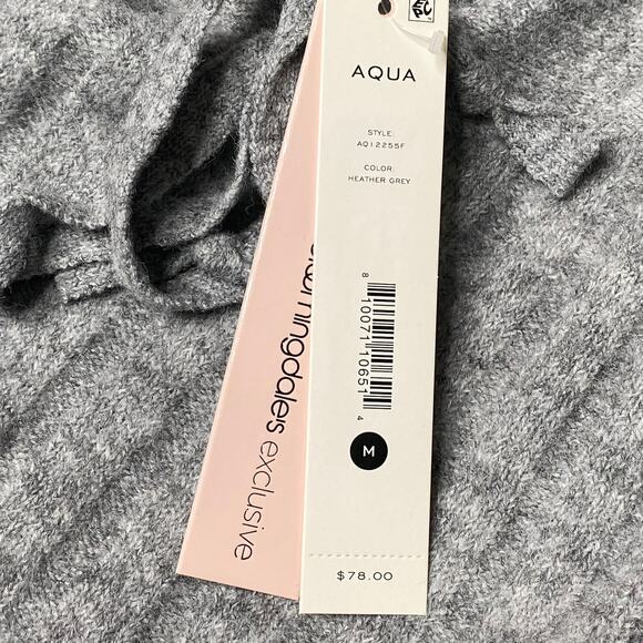 AQUA Knit Hooded Sweatshirt Ribbed Stretchy Heather Grey Medium Cozy Warm Lounge - Picture 6 of 8